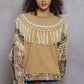 POL Boho Contrast Floral Embroidery Balloon Sleeve Top with Tassel Trim - Xtreme Shopper