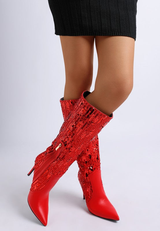 Sitarah Sequin Embellished Stiletto Long Boots - Xtreme Shopper