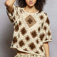 POL Boho Round Neck Short Sleeve Color Pattern Crochet Top with Border Accents - Xtreme Shopper