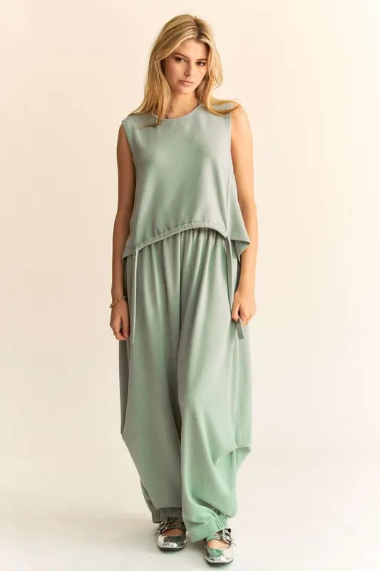 Davi & Dani Drawstring Hem Round Neck Tank and Pants Set - Xtreme Shopper