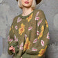 POL Floral Pattern Round Neck Balloon Sleeve Wool Blend Sweater - Xtreme Shopper