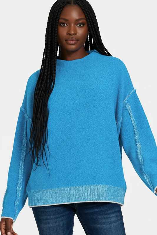 Zenana Exposed Seam Mock Neck Long Sleeve Sweater