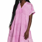 Zenana Washed Double Gauze Raw Edge V-neck Dress