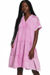 Zenana Washed Double Gauze Raw Edge V-neck Dress