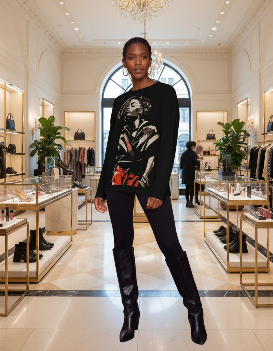 Just Chillin' Afrocentric Black Woman Art Crewneck Tunic Sweater