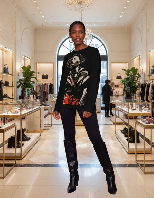 Just Chillin' Afrocentric Black Woman Art Crewneck Tunic Sweater