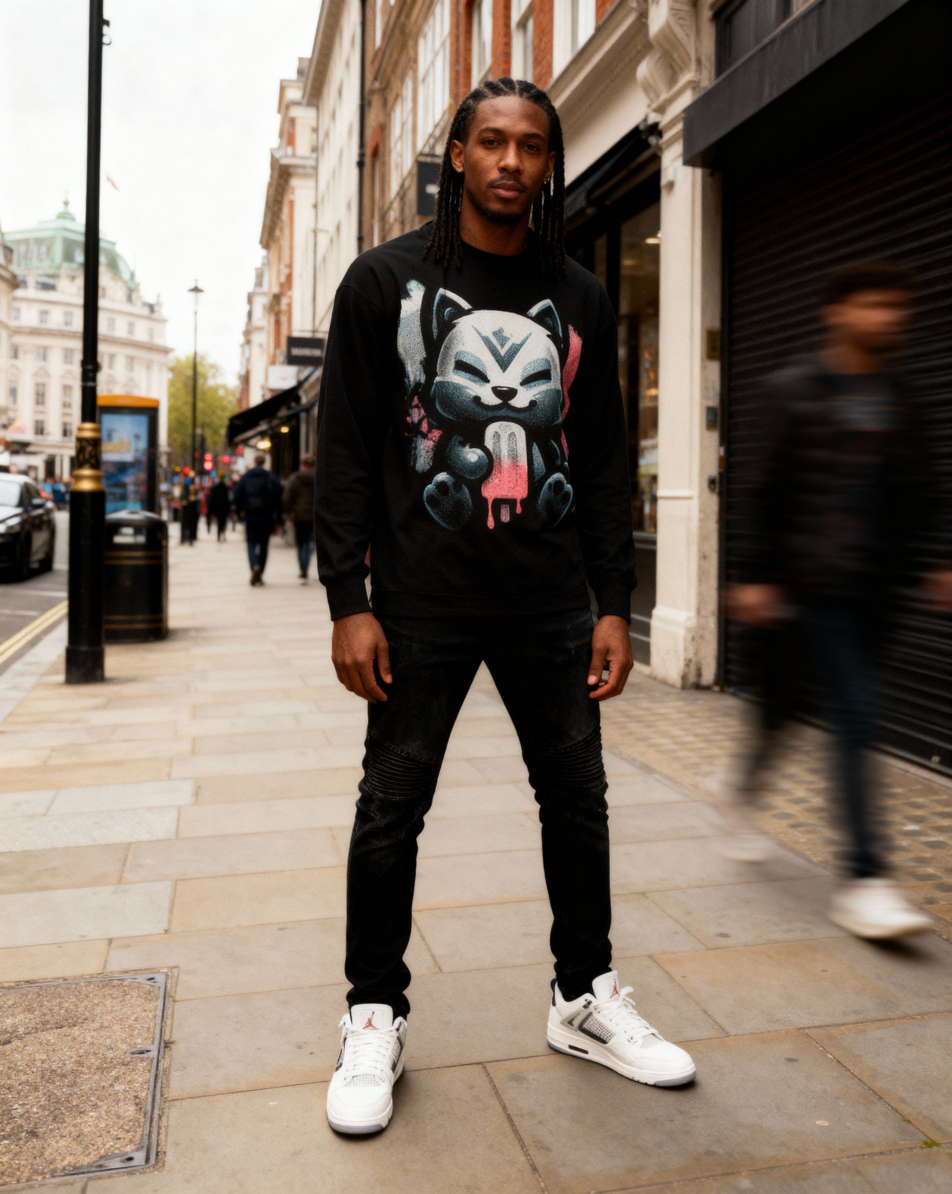 Kitty is Cool Streetwear Anime Cat Crewneck Knit Sweater - Xtreme Shopper