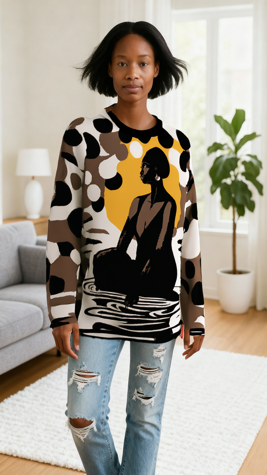 The Reflection Pool Afrocentric Black Woman Print Crewneck Women's Sweater